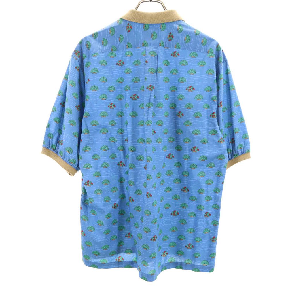 レインスプーナー 90s オールド 水着タグ 総柄 半袖 アロハ ポロシャツ S 水色系 reyn spooner メンズ