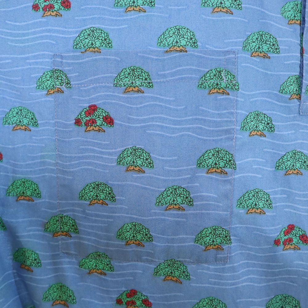 レインスプーナー 90s オールド 水着タグ 総柄 半袖 アロハ ポロシャツ S 水色系 reyn spooner メンズ