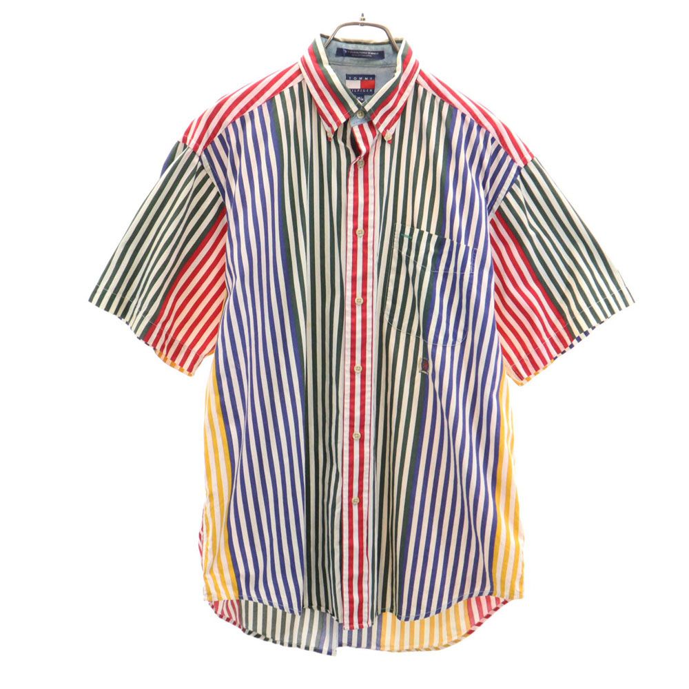 TOMMY HILFIGER トミーヒルフィガー 90s オールド フラッグタグ ストライプ 半袖 ボタンダウンシャツ M メンズ