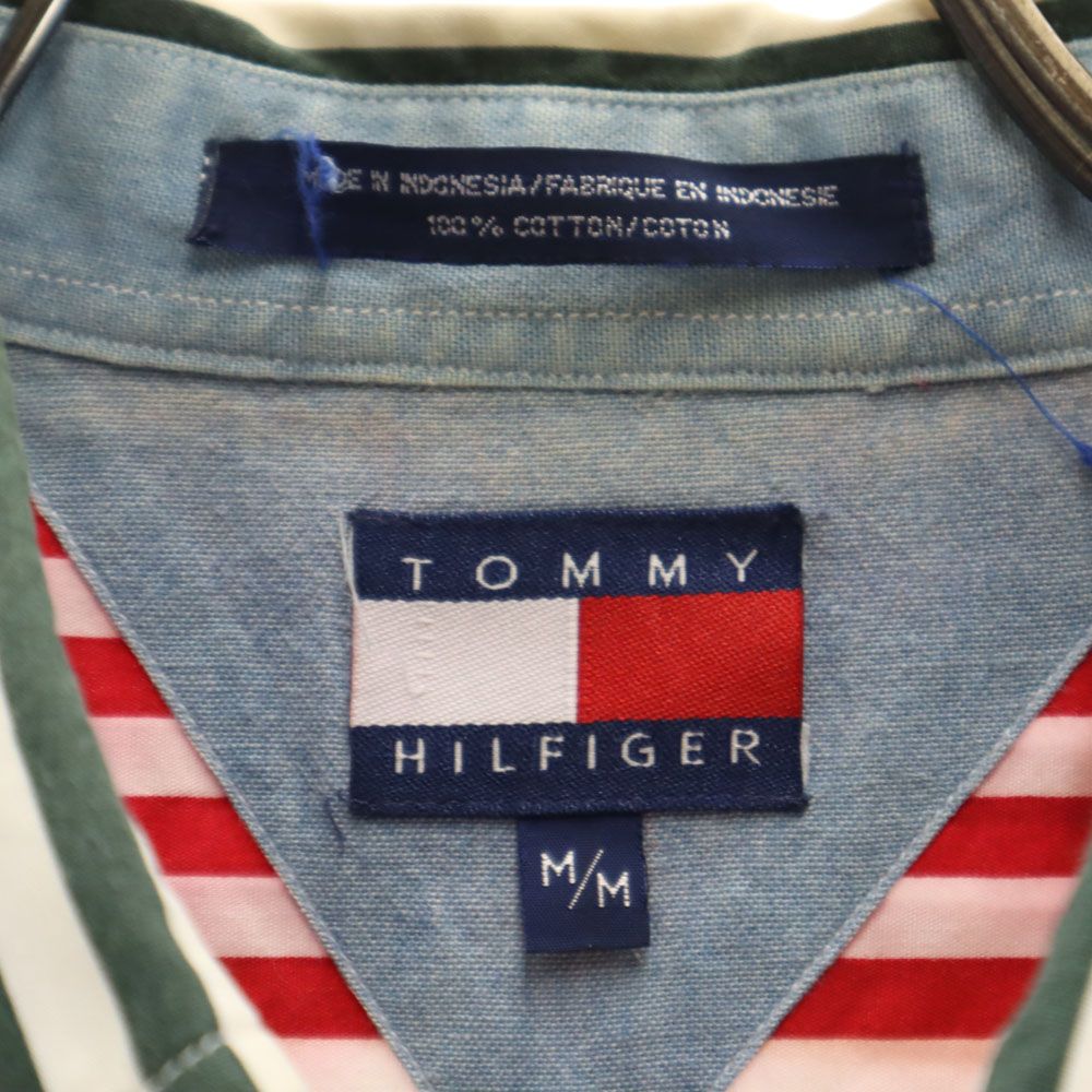 TOMMY HILFIGER トミーヒルフィガー 90s オールド フラッグタグ ストライプ 半袖 ボタンダウンシャツ M メンズ