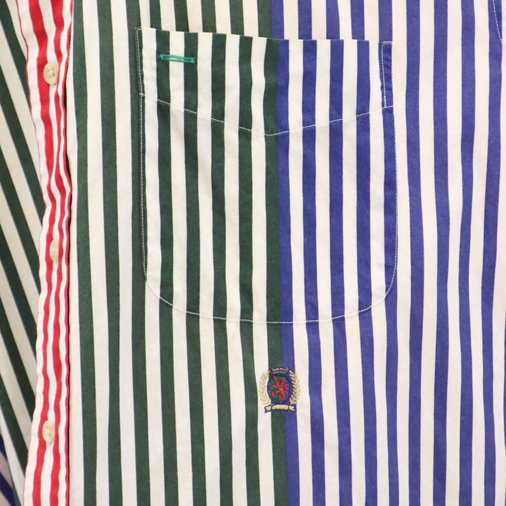 TOMMY HILFIGER トミーヒルフィガー 90s オールド フラッグタグ ストライプ 半袖 ボタンダウンシャツ M メンズ