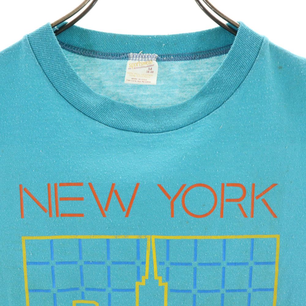 sportswear スポーツウェア 70s 80s USA製 ヴィンテージ プリント 半袖 Tシャツ M 水色 メンズ