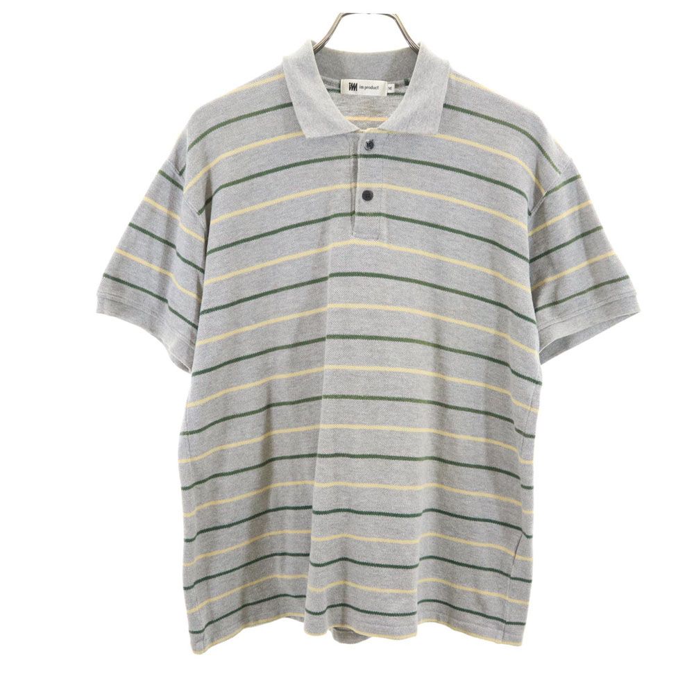 アイムプロダクト 日本製 イッセイミヤケ ボーダー柄 半袖 ポロシャツ M グレー系 im product 鹿の子地 イッセイミヤケ メンズ