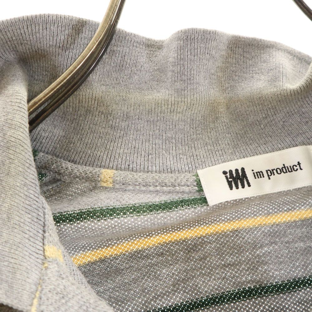 アイムプロダクト 日本製 イッセイミヤケ ボーダー柄 半袖 ポロシャツ M グレー系 im product 鹿の子地 イッセイミヤケ メンズ
