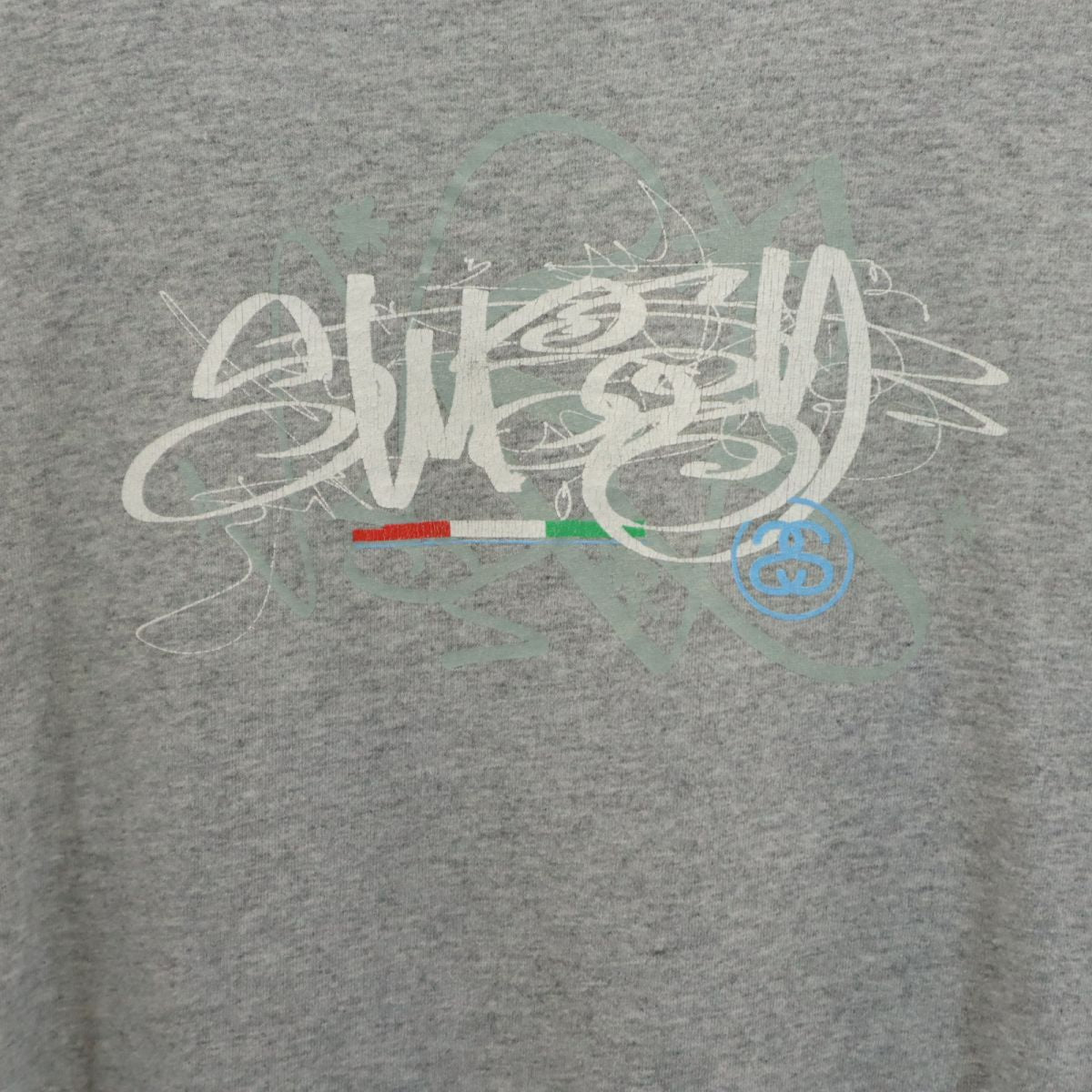 STUSSY ステューシー 90s USA製 オールド 紺タグ プリント 半袖 Tシャツ M グレー メンズ