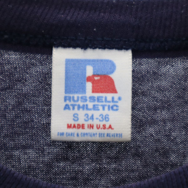 ラッセルアスレティック 90s USA製 オールド プリント 半袖 Tシャツ S 34-36 ネイビー Russell Athletic メンズ