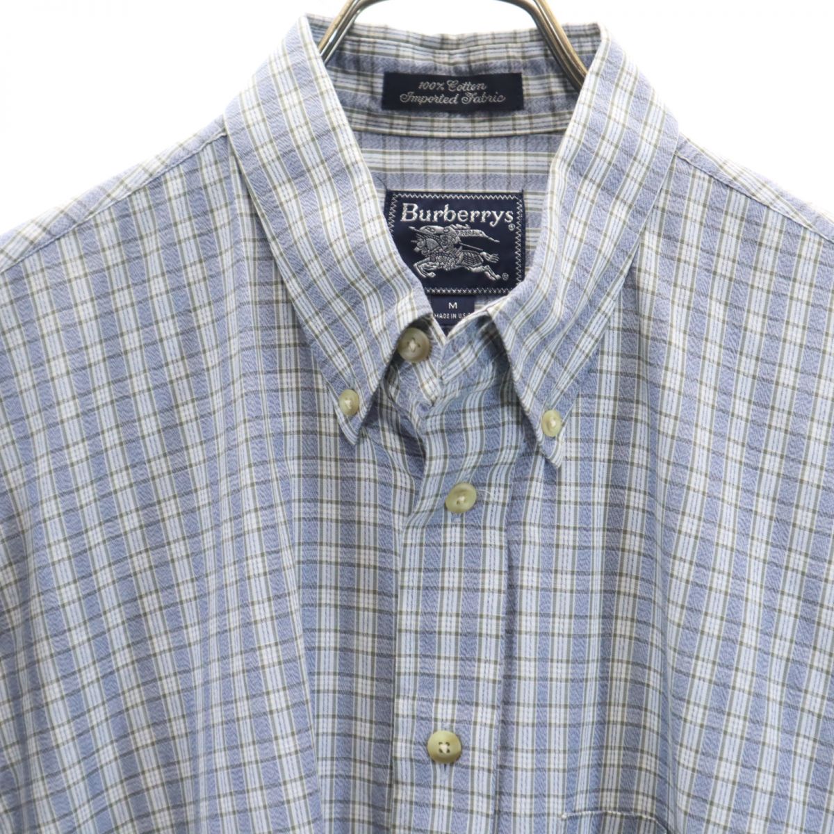 Burberrys バーバリーズ 90s オールド チェック柄 半袖 ボタンダウンシャツ M ブルー系 メンズ