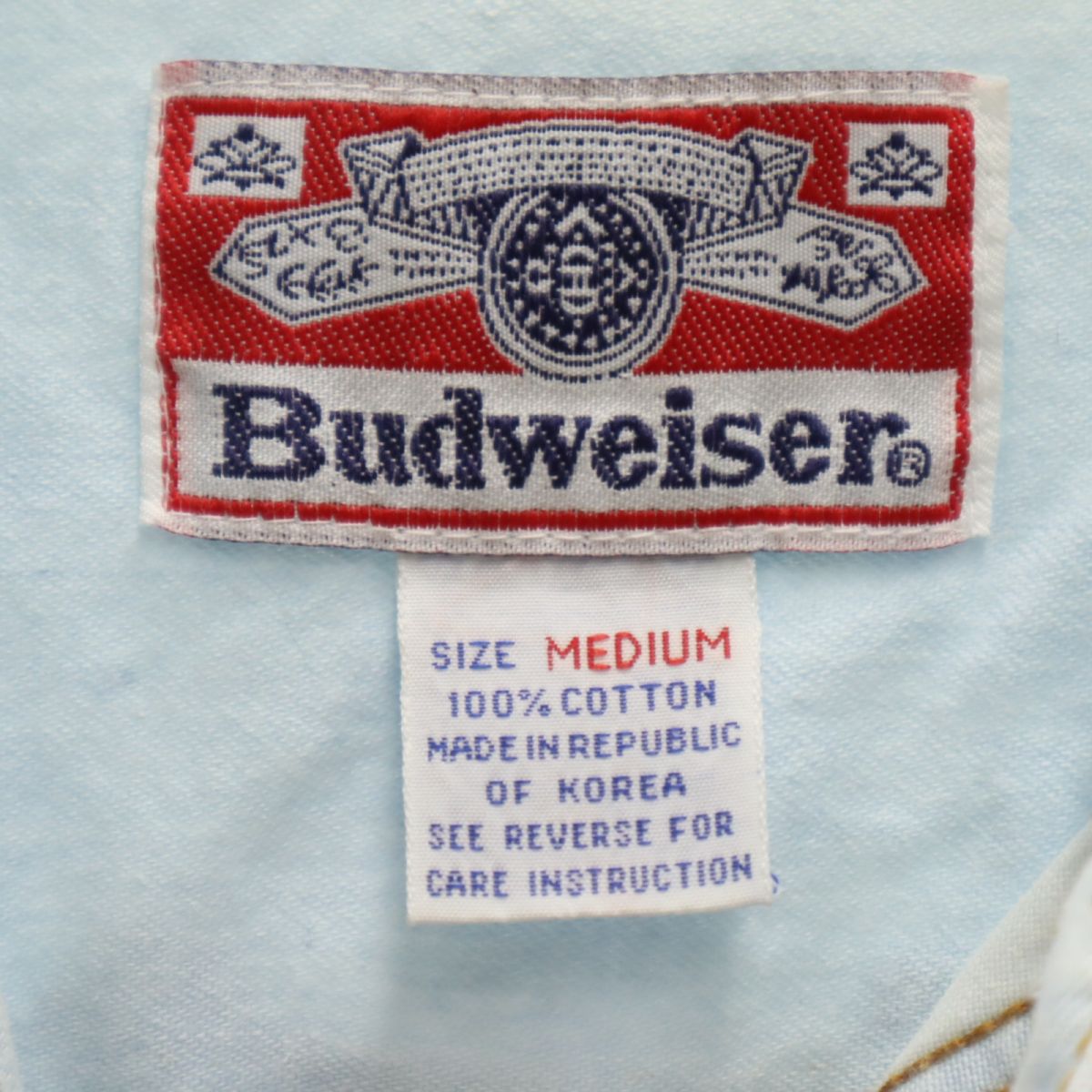 バドワイザー 90s オールド 半袖 デニム ワークシャツ M ブルー Budweiser メンズ