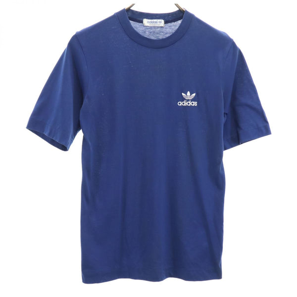 アディダス 70s 80s デサント製 ヴィンテージ トレフォイルロゴ 半袖 Tシャツ S 青 adidas メンズ