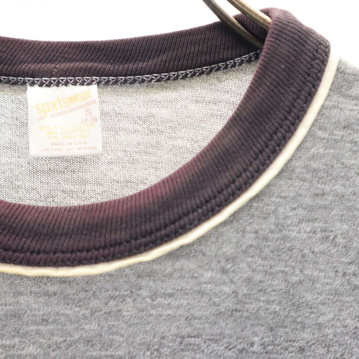 sportswear スポーツウェア 80s ヴィンテージ USA製 半袖 トリム Tシャツ S グレー系 メンズ