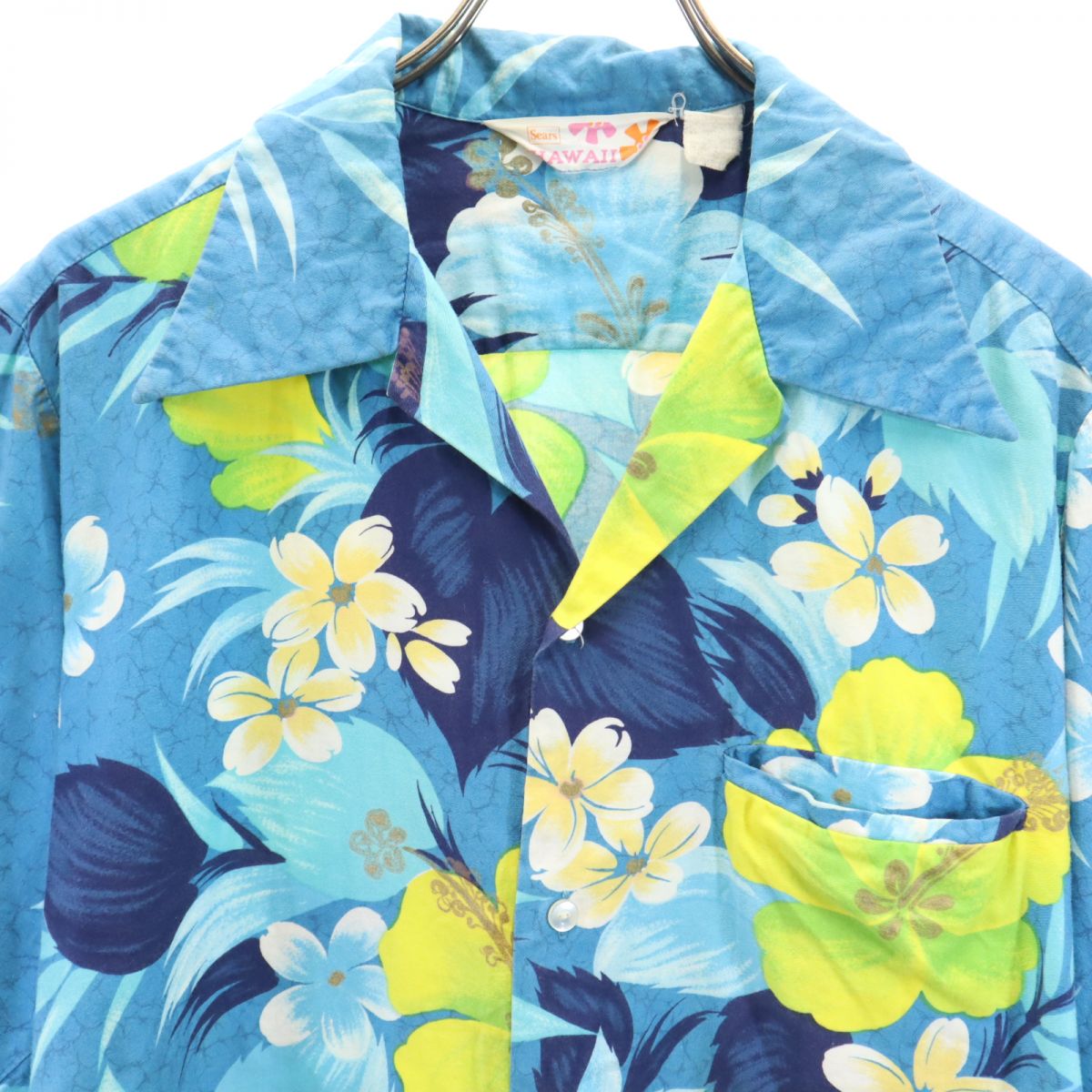 Sears HAWAII 70s ヴィンテージ 総柄 半袖 アロハシャツ ブルー系 Sears HAWAII メンズ