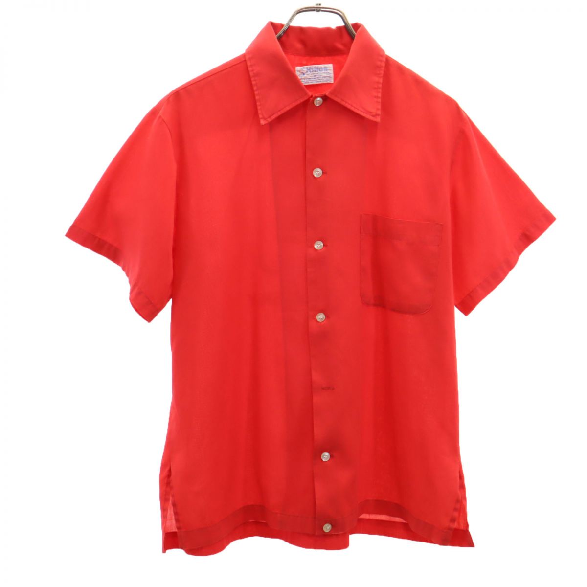 Hilton ヒルトン 70s USA製 ヴィンテージ 半袖 ボウリングシャツ M レッド系 メンズ
