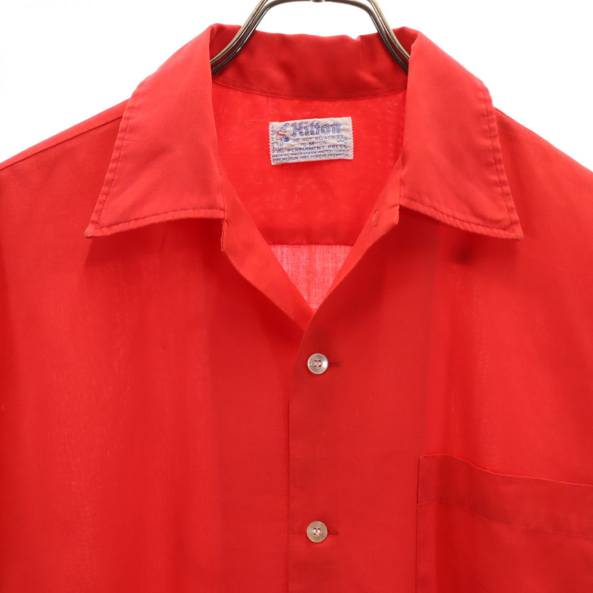 Hilton ヒルトン 70s USA製 ヴィンテージ 半袖 ボウリングシャツ M レッド系 メンズ