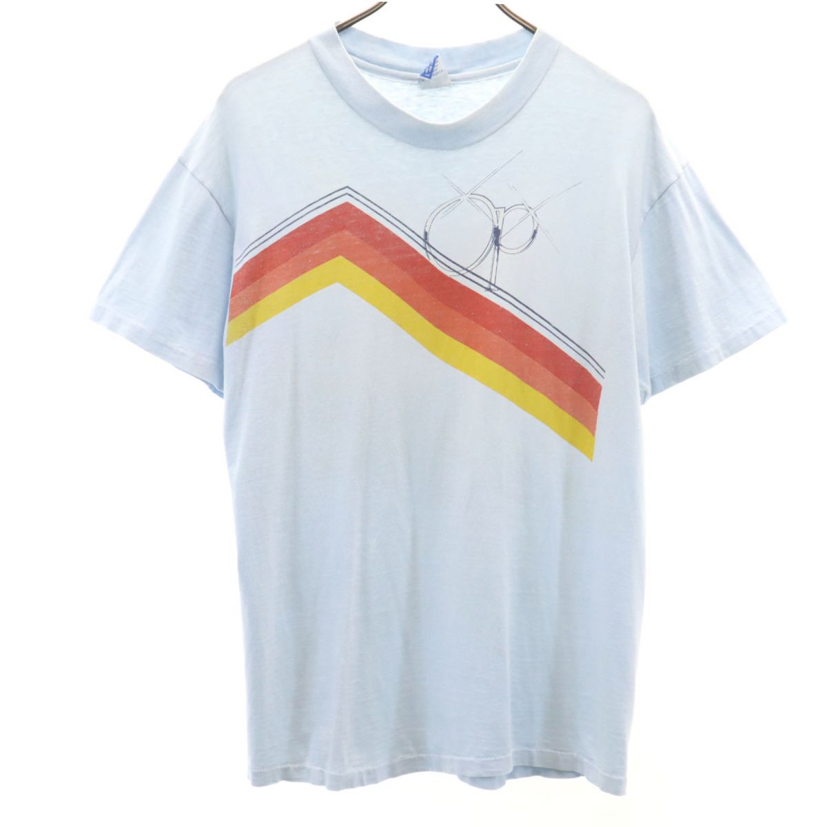 オーピー 70s ヴィンテージ 初期タグ オーシャンパシフィック プリント 半袖 Tシャツ L ブルー OP Ocean Pacific メンズ