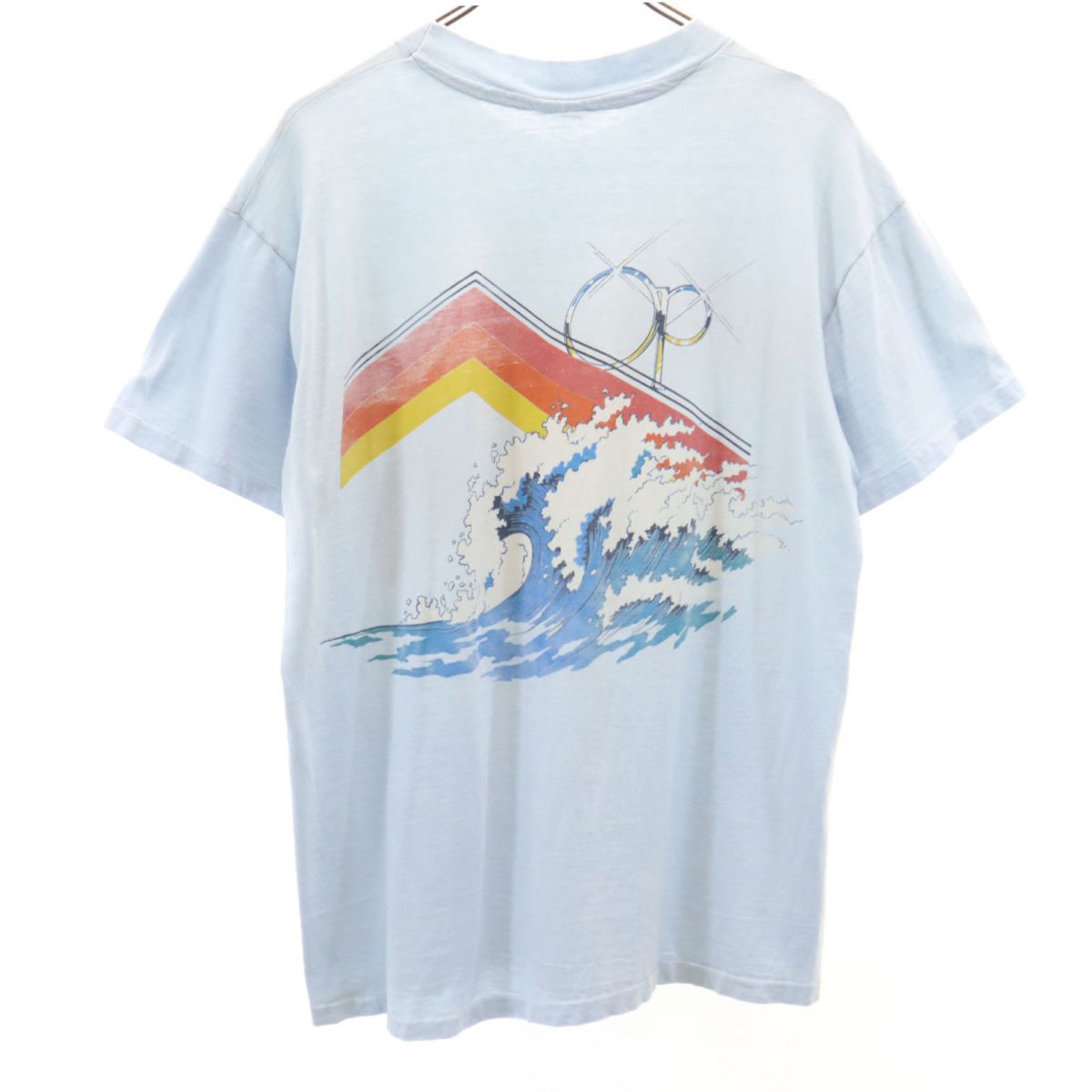 オーピー 70s ヴィンテージ 初期タグ オーシャンパシフィック プリント 半袖 Tシャツ L ブルー OP Ocean Pacific メンズ