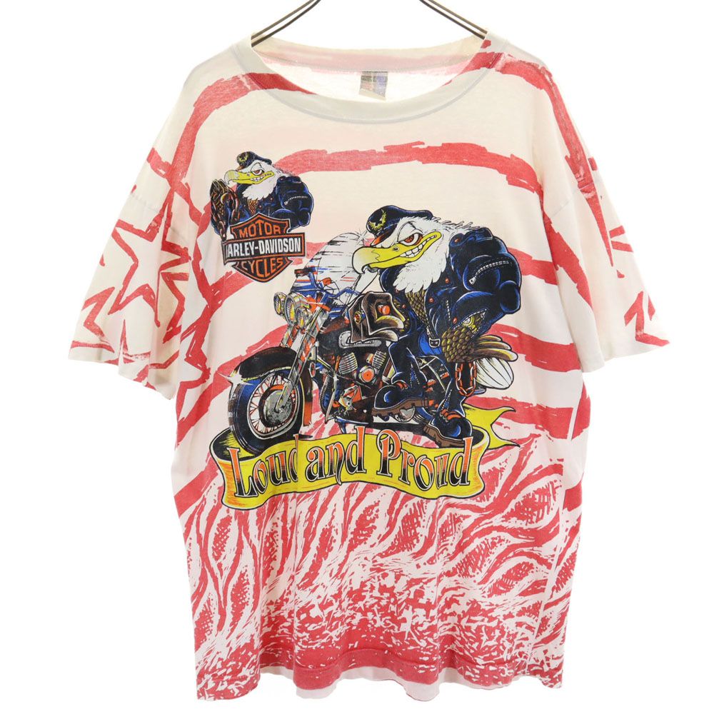SUN BIG 90s オールド プリント 半袖 Tシャツ ホワイト系 ハーレーダビッドソン メンズ