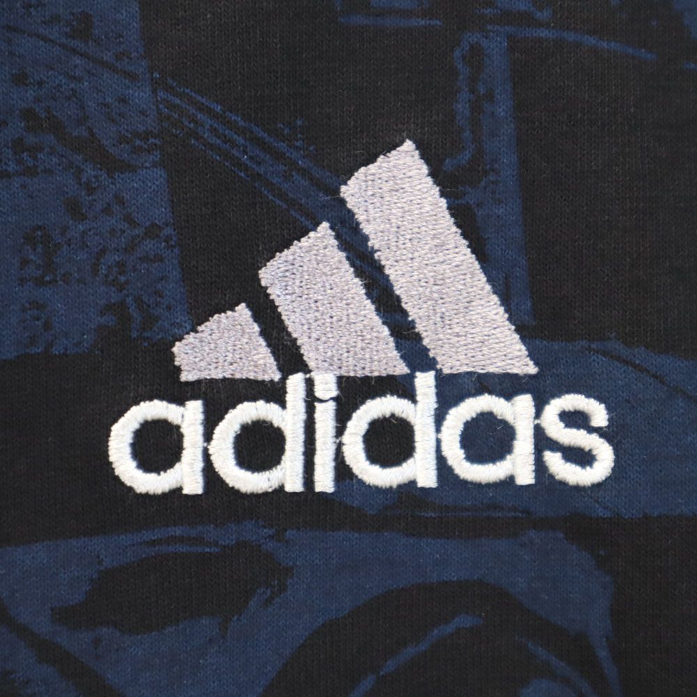 adidas アディダス 90s USA製 オールド エキップメント 総柄 半袖 Tシャツ L ネイビー系 メンズ