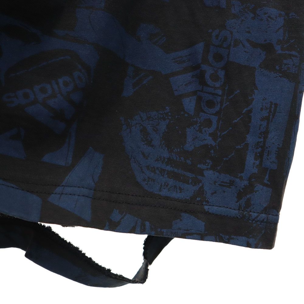 adidas アディダス 90s USA製 オールド エキップメント 総柄 半袖 Tシャツ L ネイビー系 メンズ