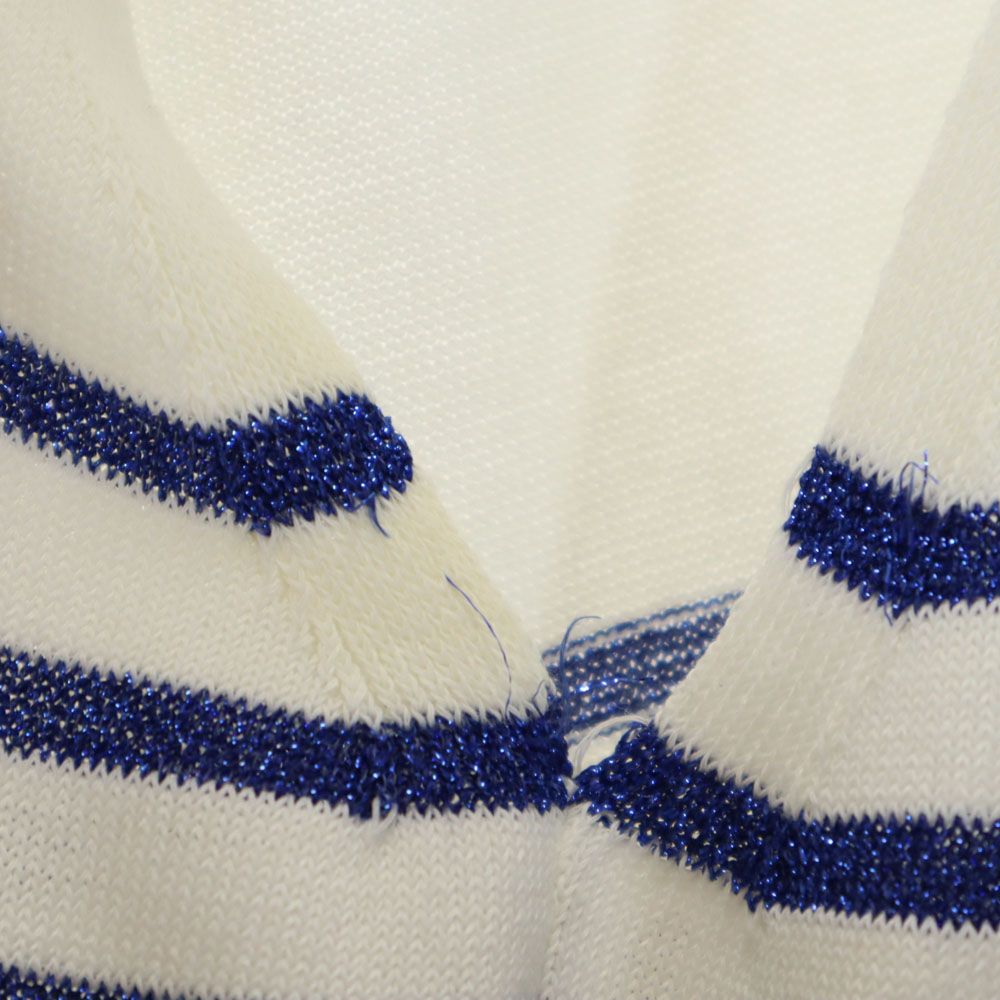 LANVIN en Bleu ランバンオンブルー ラメ ボーダー柄 ノースリーブ ハーフボタン ニット 38 ホワイト×ブルー レディース