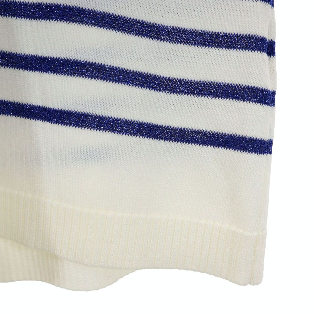 LANVIN en Bleu ランバンオンブルー ラメ ボーダー柄 ノースリーブ ハーフボタン ニット 38 ホワイト×ブルー レディース