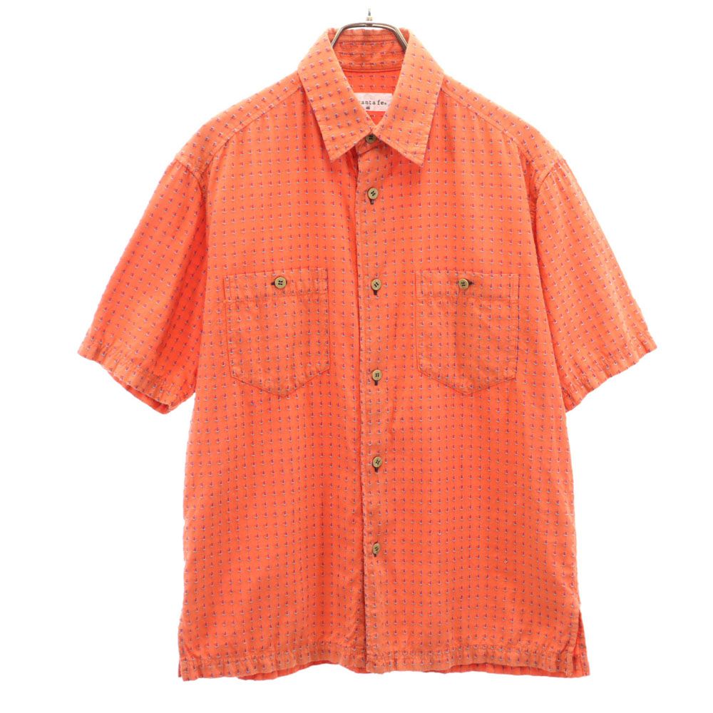 santa fe サンタフェ 総柄 半袖 シャツ 46 オレンジ メンズ