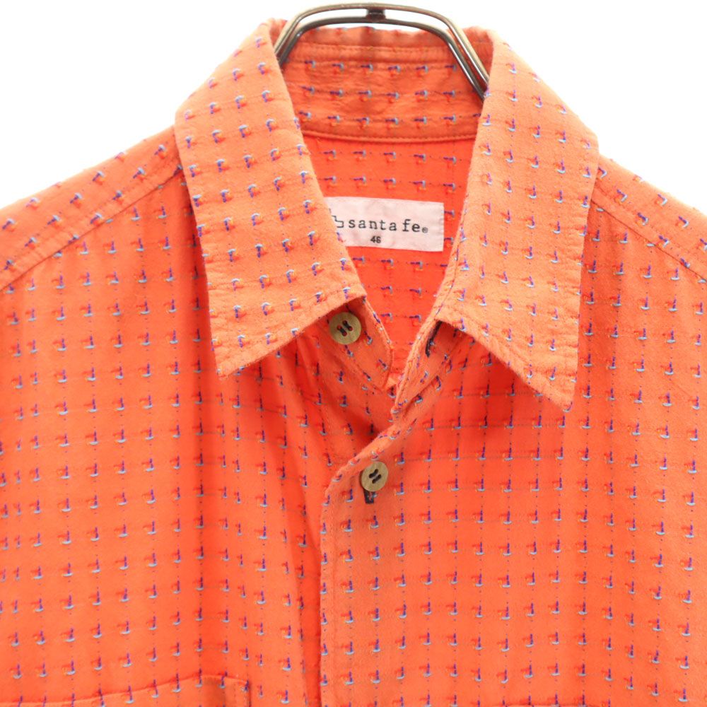 santa fe サンタフェ 総柄 半袖 シャツ 46 オレンジ メンズ