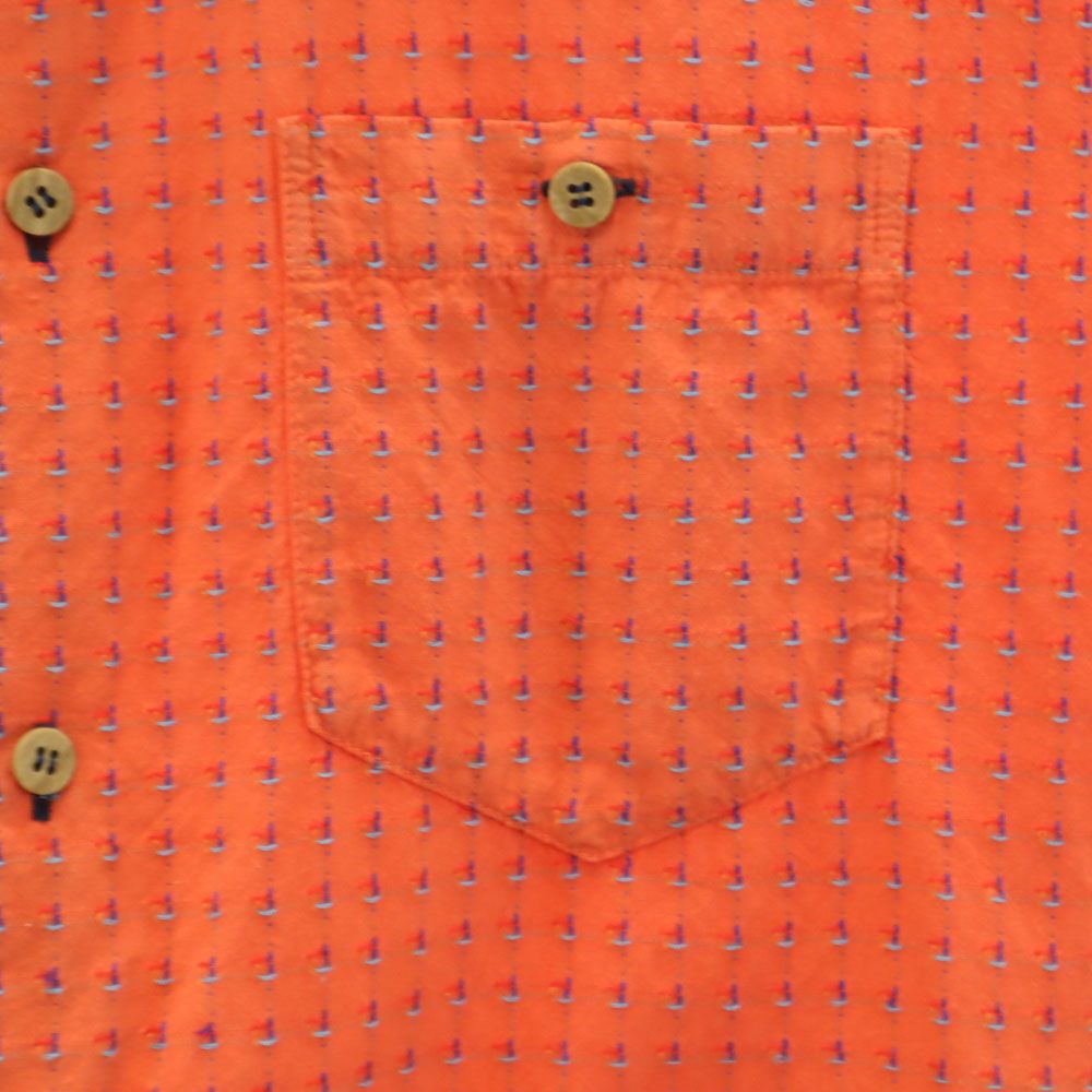 santa fe サンタフェ 総柄 半袖 シャツ 46 オレンジ メンズ