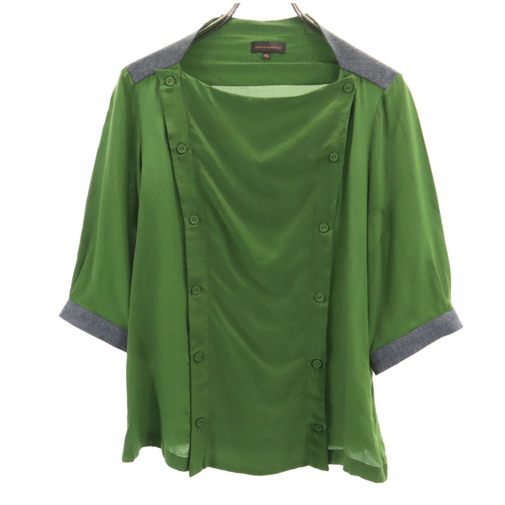 ADOLFO DOMINGUEZ アドルフォドミンゲス シルク 7分袖 カットソー 40 カーキ レディース