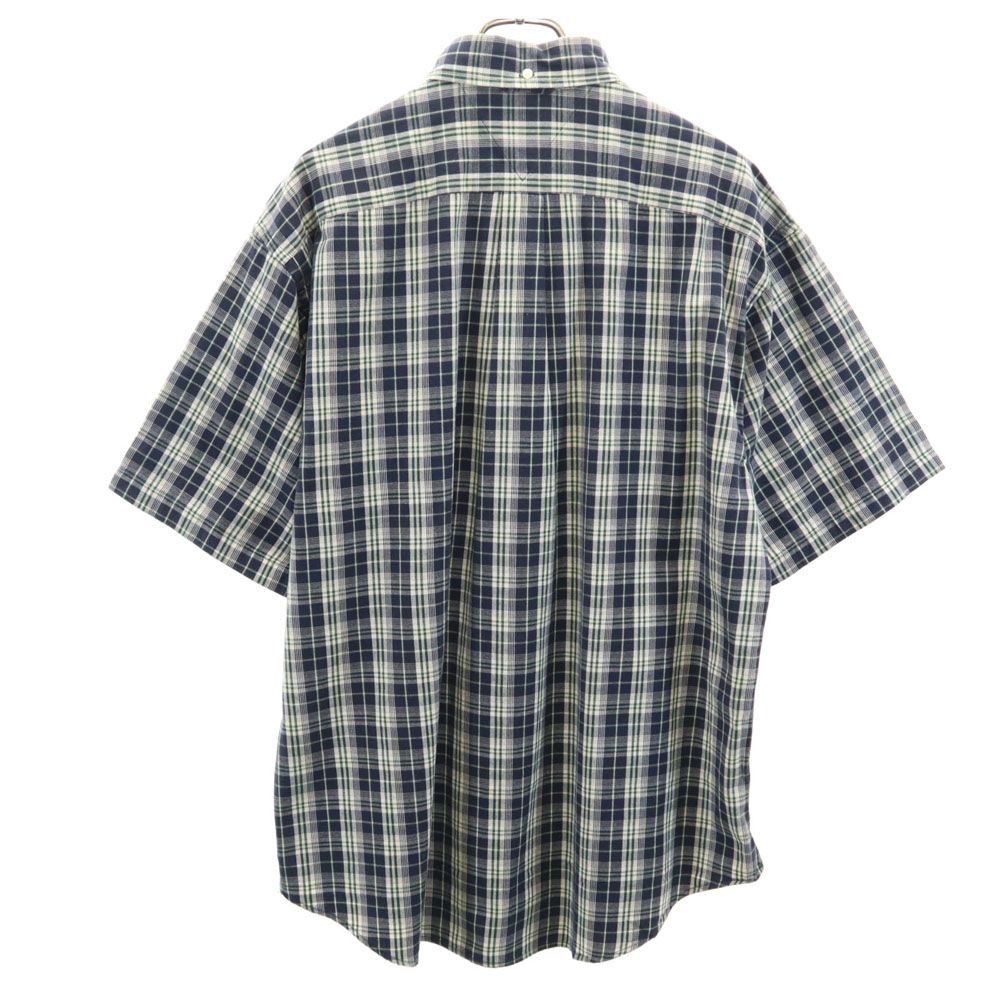 TOMMY HILFIGER トミーヒルフィガー 90s オールド フラッグタグ チェック 半袖 ボタンダウンシャツ L ネイビー系 メンズ