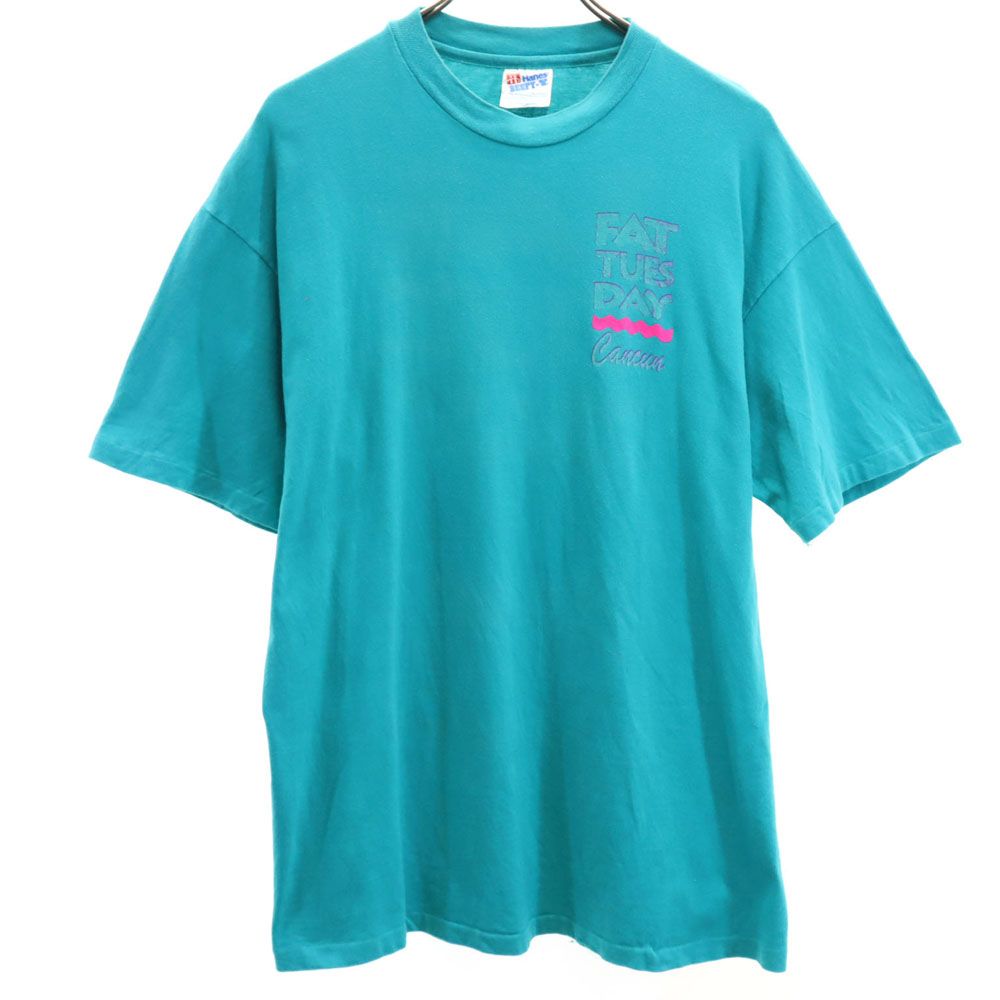 Hanes ヘインズ 90s USA製 オールド バックプリント 半袖 Tシャツ L グリーン メンズ