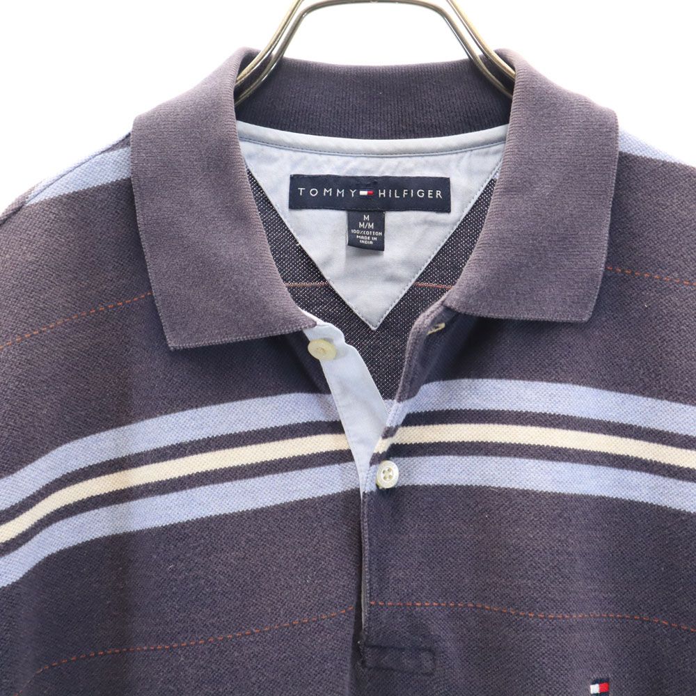 トミーヒルフィガー ボーダー 半袖 ポロシャツ M ネイビー TOMMY HILFIGER 鹿の子 メンズ