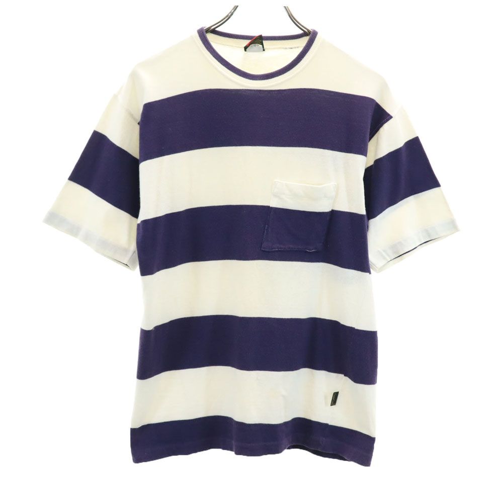 Cross Creek クロスクリーク 90s USA製 オールド ボーダー柄 半袖 Tシャツ M ネイビー×ホワイト 胸ポケット メンズ