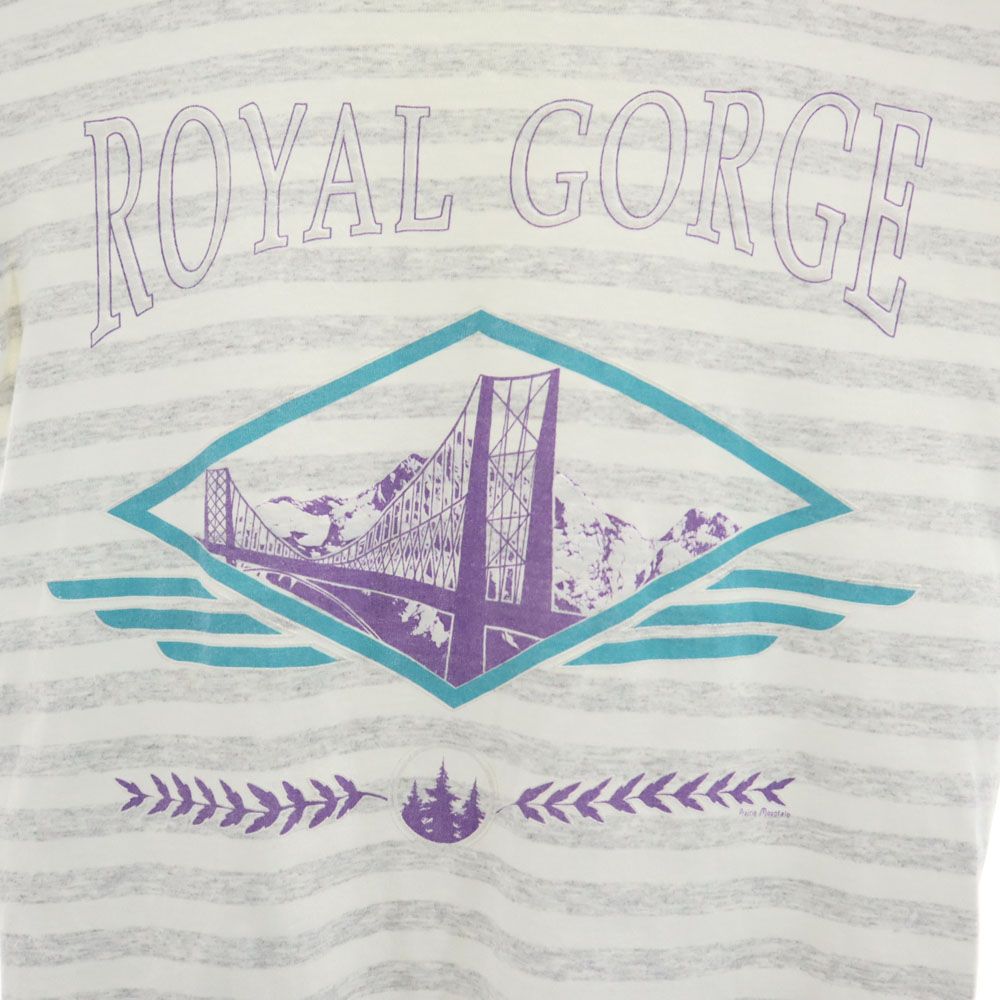 pm active wear 90s USA製 オールド ボーダー柄 プリント 半袖 Tシャツ S グレー×ホワイト メンズ