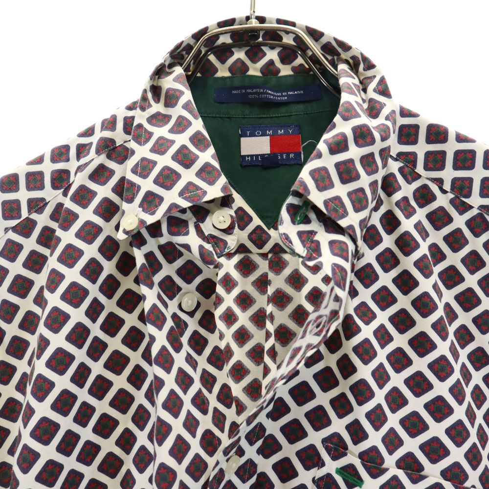 TOMMY HILFIGER トミーヒルフィガー 90s オールド フラッグタグ 総柄 半袖 ボタンダウンシャツ M メンズ