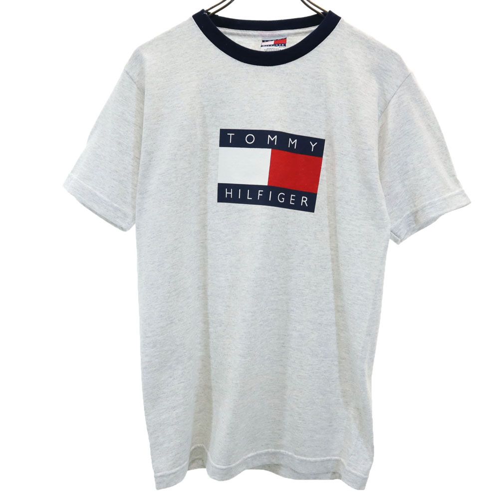 トミーヒルフィガー 90s USA製 オールド プリント 半袖 Tシャツ S グレー系 TOMMY HILFIGER メンズ