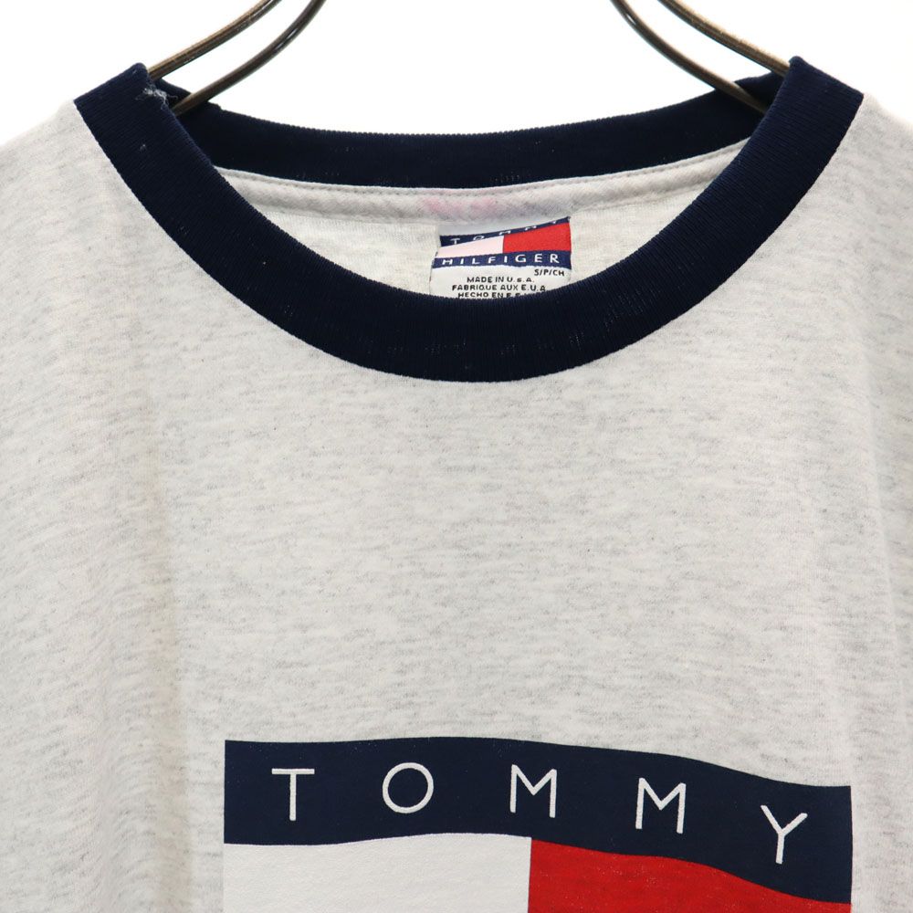 トミーヒルフィガー 90s USA製 オールド プリント 半袖 Tシャツ S グレー系 TOMMY HILFIGER メンズ