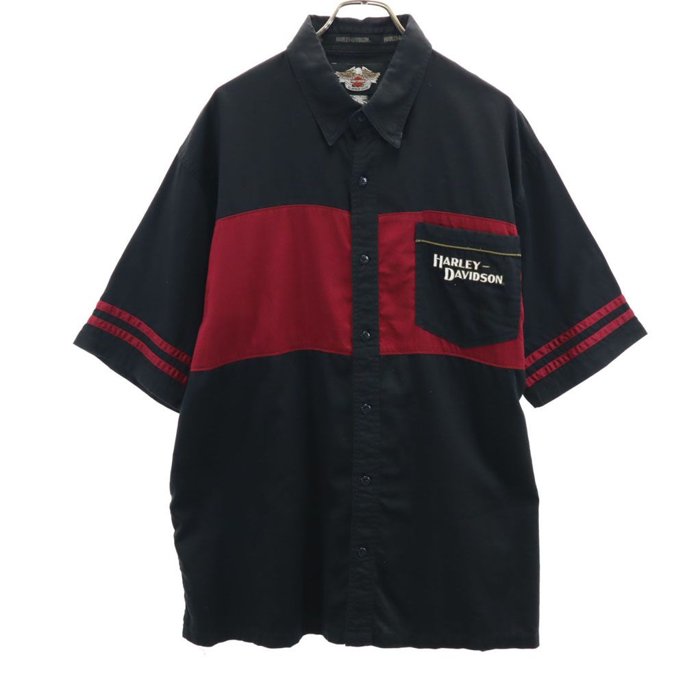 HARLEY DAVIDSON ハーレーダビッドソン バックプリント 半袖 ボタンダウンシャツ XL ブラック系 メンズ