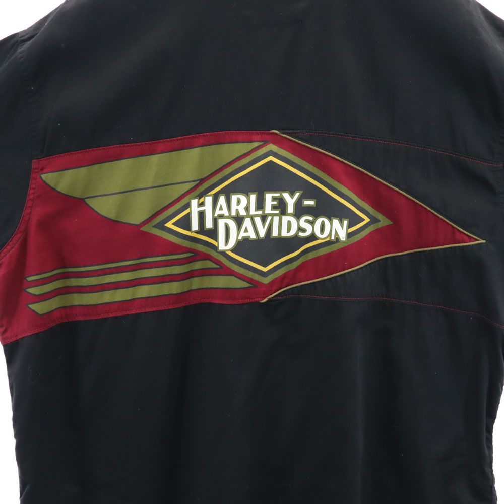 HARLEY DAVIDSON ハーレーダビッドソン バックプリント 半袖 ボタンダウンシャツ XL ブラック系 メンズ