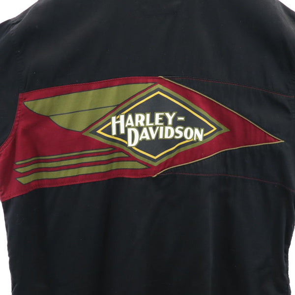 ハーレーダビッドソン バックプリント 半袖 ボタンダウンシャツ XL ブラック系 HARLEY DAVIDSON メンズ