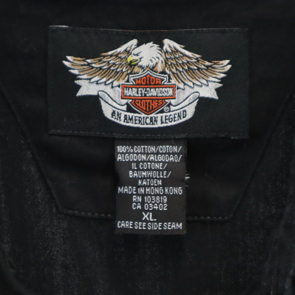 ハーレーダビッドソン バックプリント 半袖 ボタンダウンシャツ XL ブラック系 HARLEY DAVIDSON メンズ