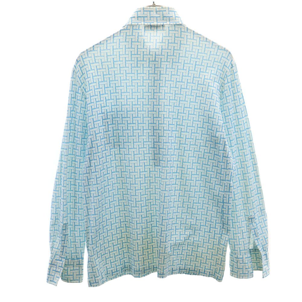 BARCLAY 3'eor3'ev 70s オールド 総柄 長袖 ハーフボタン シャツ ホワイト×ブルー メンズ