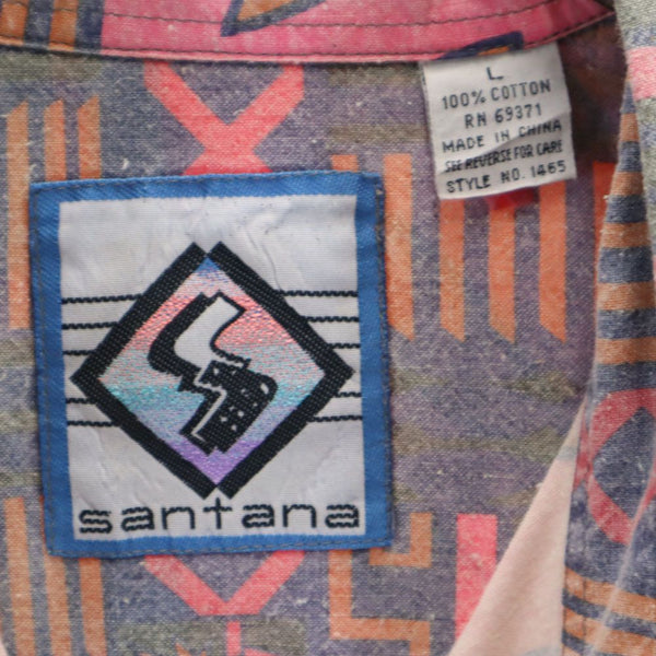 サンタナ 90s オールド 総柄 半袖 シャツ L レッド系 SANTANA メンズ