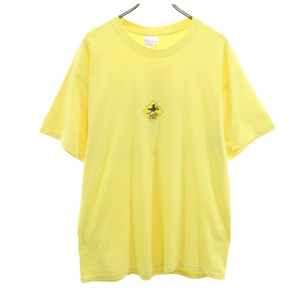 Hanes ヘインズ 90s オールド バックプリント 半袖 Tシャツ L イエロー メンズ