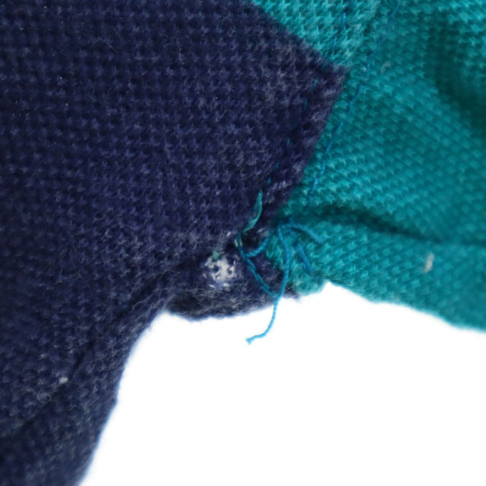 サンタナ 90s オールド ボーダー柄 半袖 ハーフボタン Tシャツ L グリーン×ネイビー SANTANA 鹿の子地 メンズ