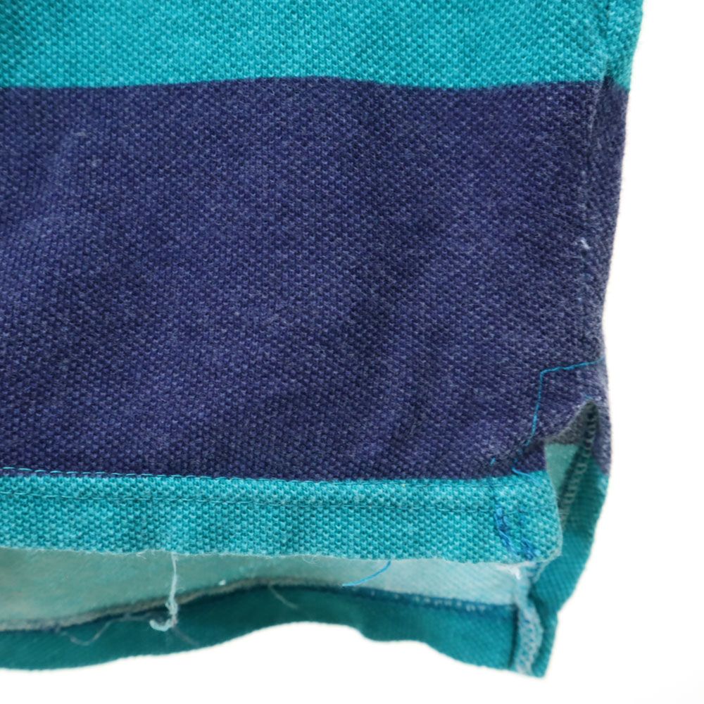 サンタナ 90s オールド ボーダー柄 半袖 ハーフボタン Tシャツ L グリーン×ネイビー SANTANA 鹿の子地 メンズ