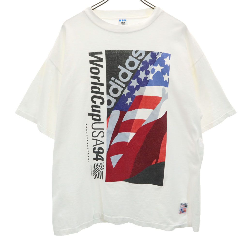 adidas アディダス 90s USA製 オールド プリント 半袖 Tシャツ L ホワイト メンズ