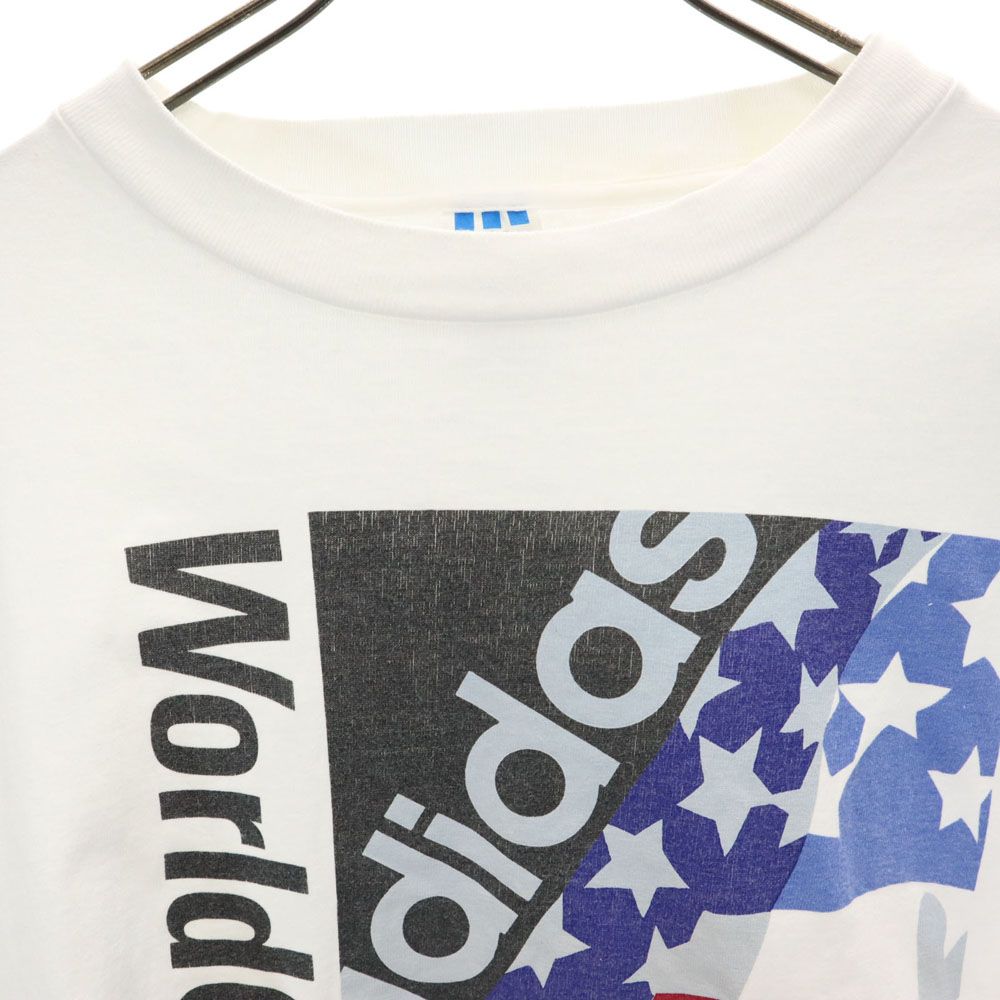 adidas アディダス 90s USA製 オールド プリント 半袖 Tシャツ L ホワイト メンズ
