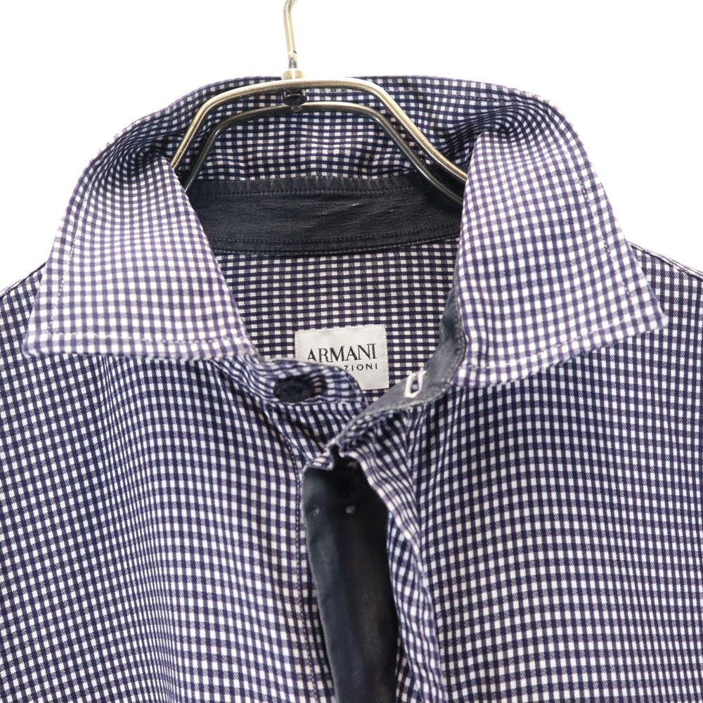 アルマーニコレッツォーニ ギンガムチェック柄 長袖 シャツ S ネイビー×白 ARMANI COLLEZIONI メンズ