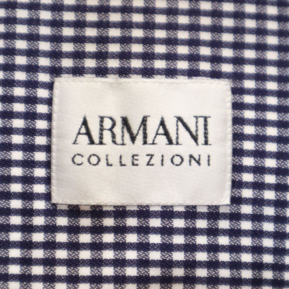 アルマーニコレッツォーニ ギンガムチェック柄 長袖 シャツ S ネイビー×白 ARMANI COLLEZIONI メンズ