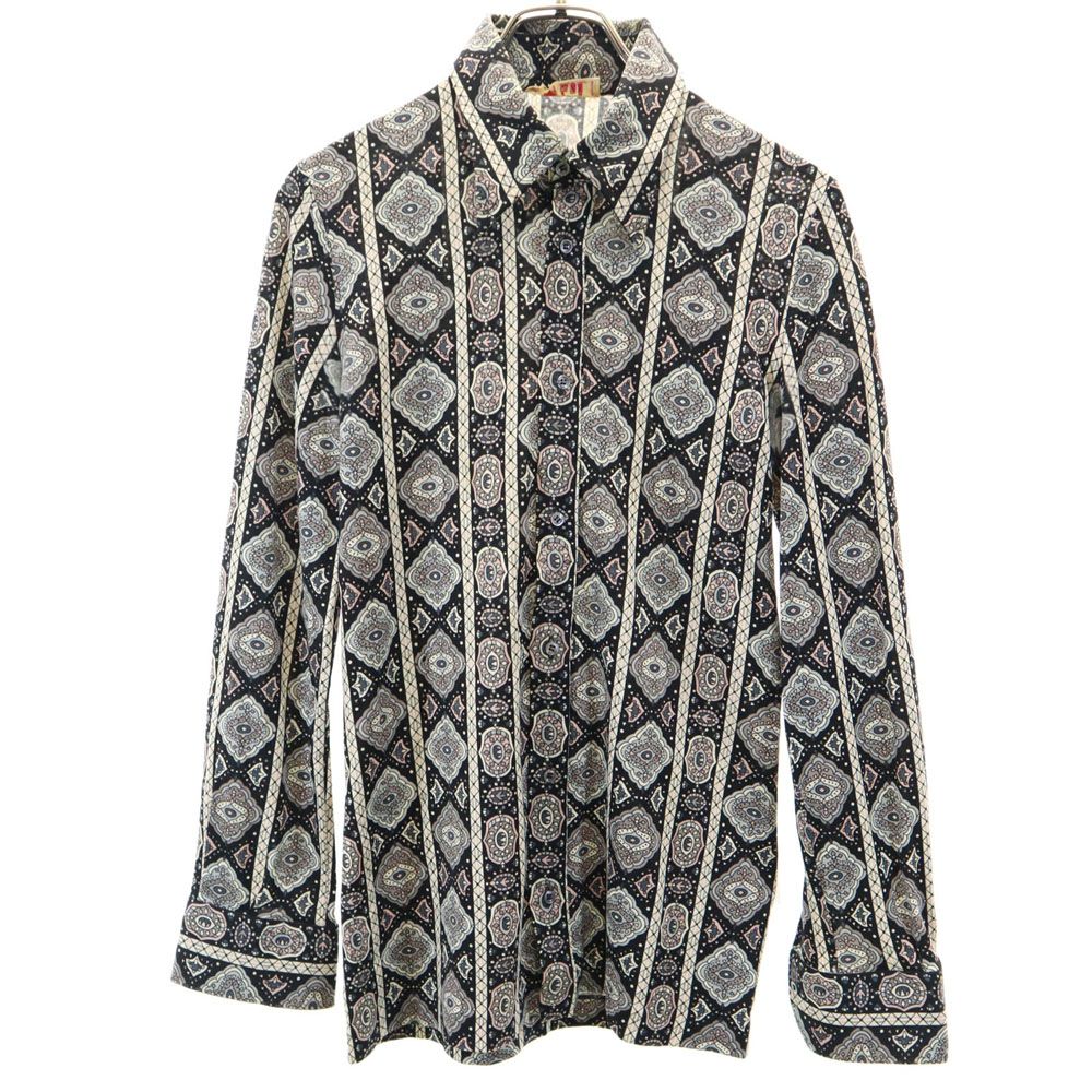 PIER イタリア製 ウール 総柄 長袖 シャツ 黒系 メンズ